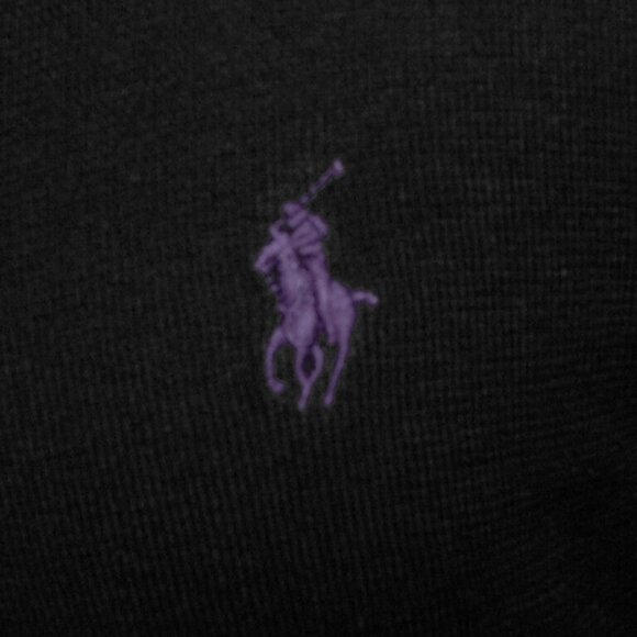 NEW Polo Ralph Lauren Pima Cotton Sweater! Black With Purple Polo Player  V Neck - Picture 3 of 4